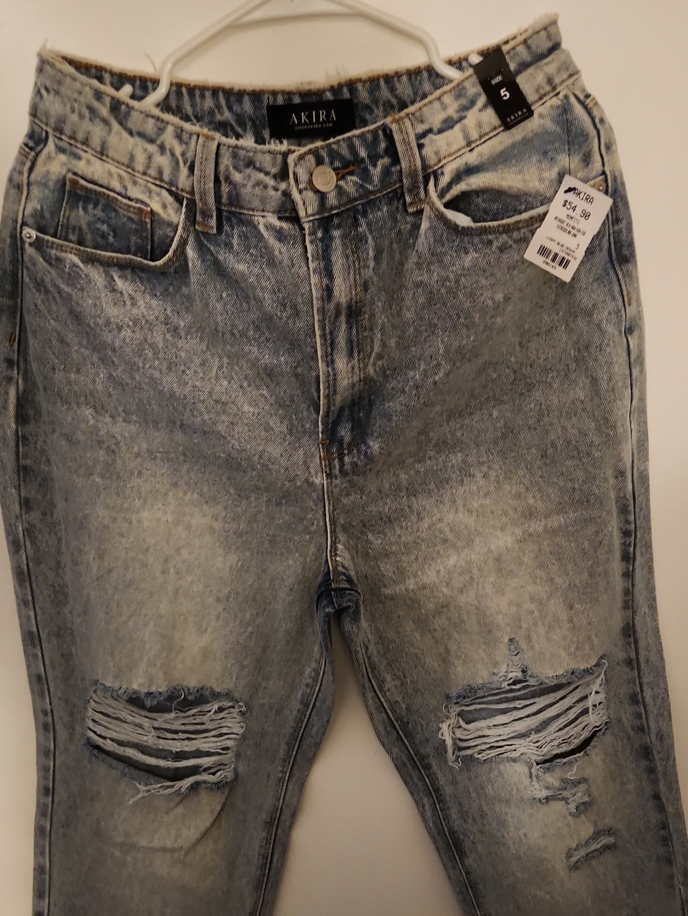 AKIRA Women's Washed Light Blue High Rise Distressed Jeans